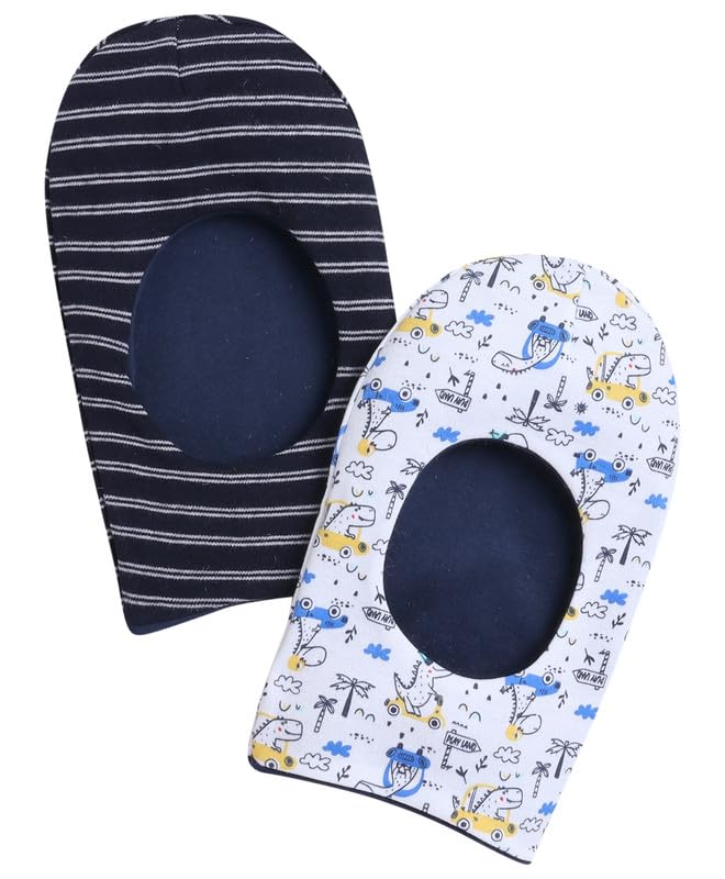 BUMZEENavy & White Boys Cotton Reversible Monkey Cap Pack of 2 - (Peb8872)