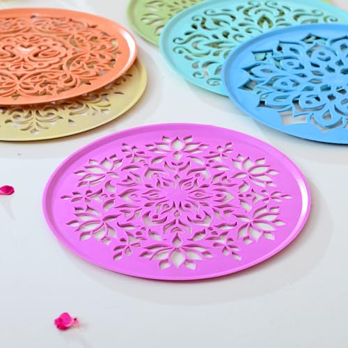 Image of Craftam Rangoli Stencil Diwali Decoration Items, Rangoli Making Stencils for Floor Decorations, Reusebale Rangoli Stencils (8 Inch, 6 Pcs Set)