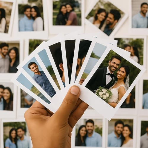 Image of Bhvya Creations 162 Customised Mini Photo Prints Personalized Gifts with Your Photos | Vintage Style Photo Cards | 350 GSM Glossy Paper | Multicolour 4 x 3 Inches, White, (Pack of 162) (162)