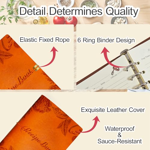 Image of Blank Recipe Book to Write in Your Own Recipes, Leather Cookbook