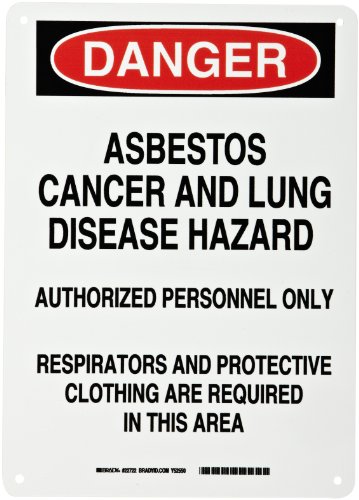Pancarte Asbestos 14x10 amiante danger cancer et poumon pour signalisation de chantier et usine
