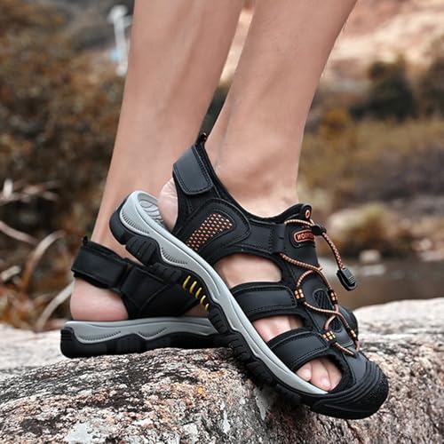 Men's Large Size Closed Toe Sandals, Fashion Real Leather Hiking Sandals, Hollow Out Backpacking Beach Shoes4