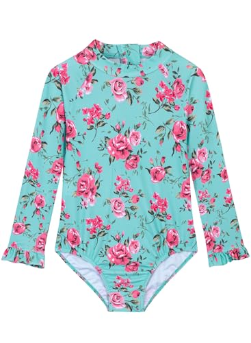 Image of Alakuoti Long Sleeve One Piece Ruffle Swimsuit for Toddler Girls Baby Girl Rashguard Shirt with UPF 50+ Sun Protection