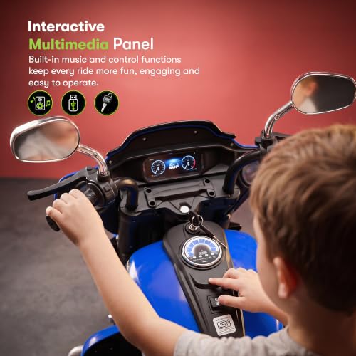 Image of BAYBEE Adreno Baby Electric Bike for Kids with Hand Accelerator | Big Battery Baby Bikes with Realistic Meter, RGB Lights & Music | Rideon Battery Operated Bike for Kids to Drive 1 to 8 Years (Blue)