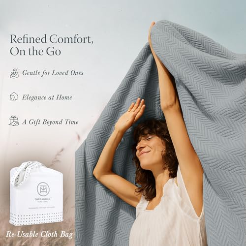 Threadmill Luxury Cotton Blankets for King Size Bed | All-Season Cozy 100% Cotton King Size Blanket | Herringbone Soft Fall Thermal Blanket fits Cal King Size Bed | Scottish Grey by Threadmill - Image 7
