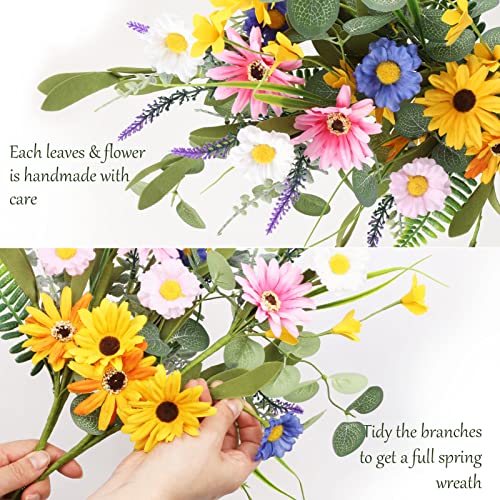 Nubauto 4 Bundles Fake Artificial Flowers, 20" Silk Daisy & Lavender Flowers Artificial Bouquet, Faux Spring Sunflowers Artificial Decorations For Home Indoor Table Vase Wedding Front Door Farmhouse #TOP4