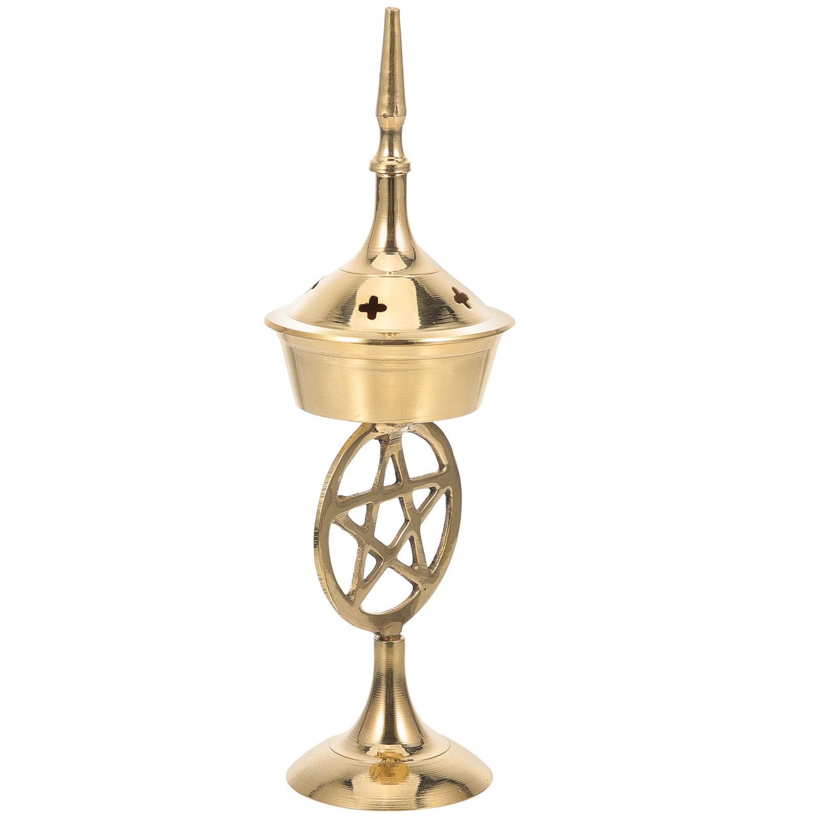 Brûleur de parfum en laiton doré chic avec motif pentagramme ésotérique