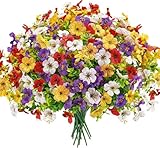 Der Rose 12 Bundles Artificial Daisy Fake Flowers for Outdoors, UV Resistant Colorful Silk Faux Flowers for Spring Home Porch Garden Decor