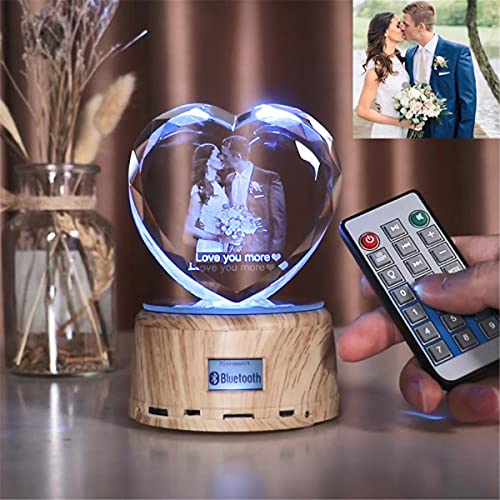 Shiny Alice Heart-Shaped Photo Customization Night Light Personalized 3D Crystal Lamp 6 Color Light With Speaker Crystal Photo Frame Best Gift For Couple Love Women Men Wedding Christmas #TOP7