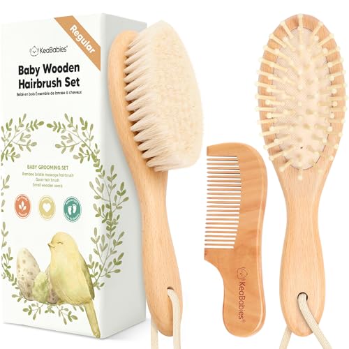 Image of Baby Hair Brush Set for Newborns - Soft Goat Bristle Wooden Baby Brush and Comb Set Newborn Grooming Kit for Cradle Cap, Durable & Gentle, Boy, Girl Infant Essentials Care Kit Brush (Regular, Walnut)