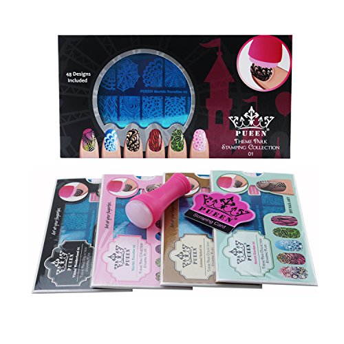 PUEEN Juego de regalo de parque temático para decoración de uñas, 01-4 placas de parque temático, 125 x 65 mm, kit de accesorios de placa de imagen de manicura único -BH000859