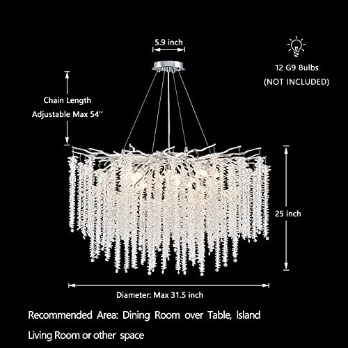 Tmafon Modern Silver Crystal Raindrop Chandelier - D31.5 Tree Branch Chandeliers, Luxury Ceiling Pendant Light Fixture For Dining Room, Living Room #TOP3