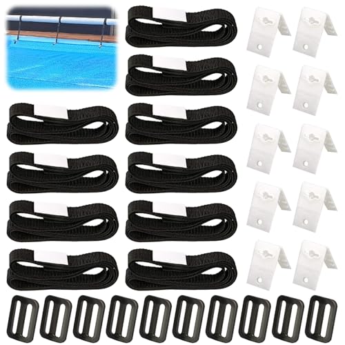 CHENBOOW Fixation pour Bâche Solaire de Piscine,10 Pièces Kit de Sangles de Couverture Solaire,Enrouleur de Couverture Solaire,Sangles de...