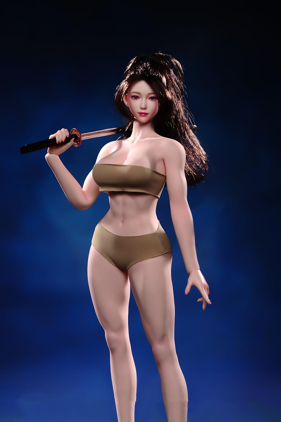 Fremego 1/6 Scale Female Body,12inch Super Flexible Seamless Female Muscler Figure Doll Makeup Version with Detachable Feet Bodybuilding Body Shape Miniature Action Figure (Pale Skin)