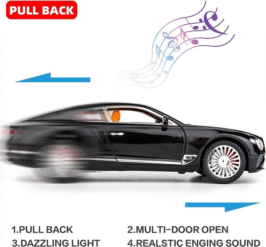 Image of Play Boy 1:24 Continental GT Model Diecast Metal Alloy Pullback Toy Vehicle with Openable Doors Light and Music Car for Kids (Multicolor)