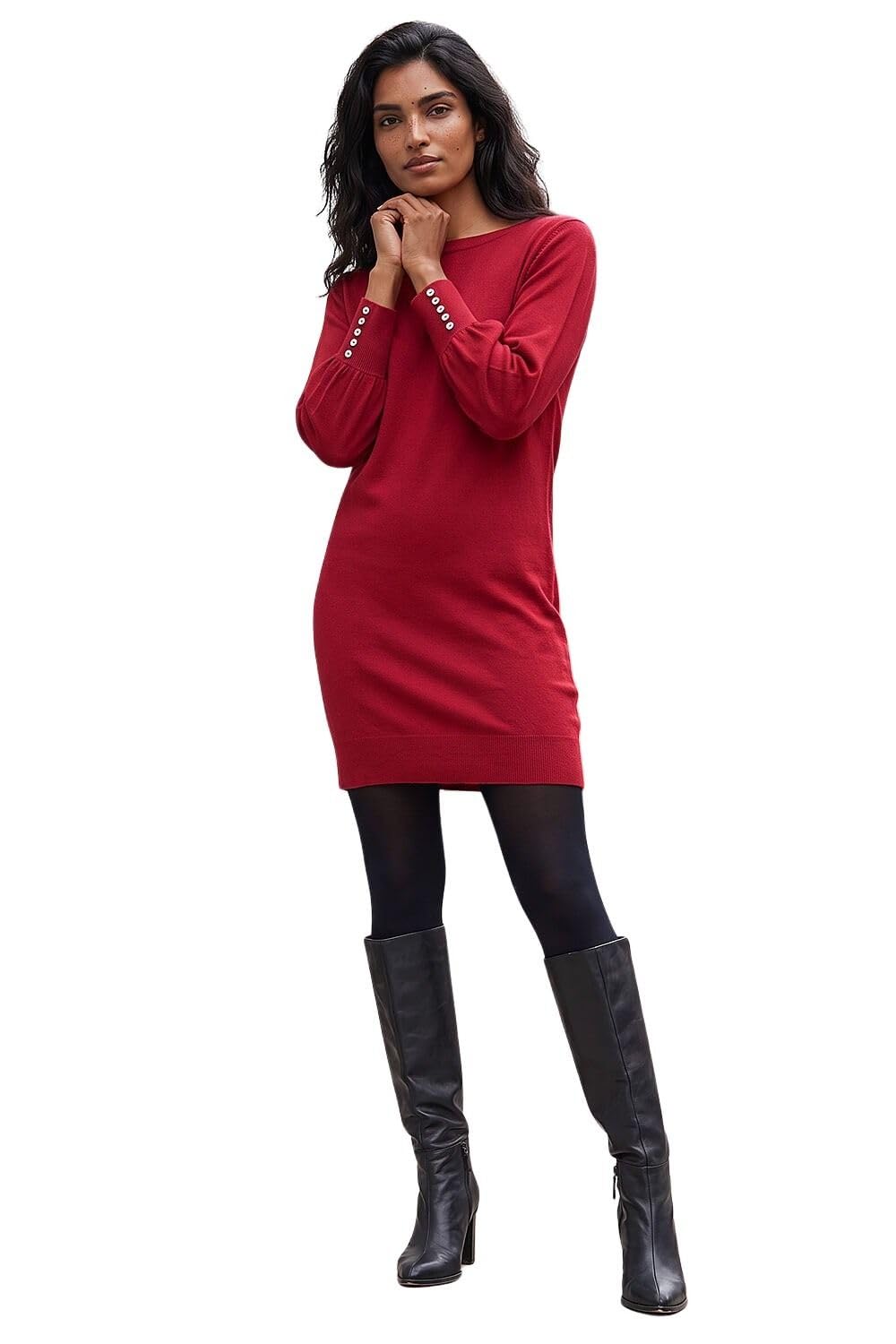 Roman - Women's Knitted Dress - Red - Size 12