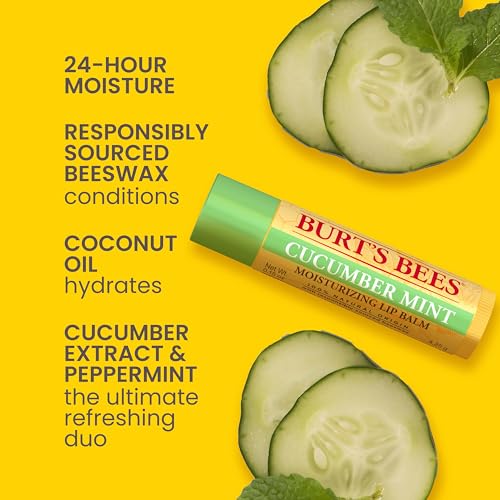 Image of Burt's Bees 100% Natural Moisturizing Lip Balm, Multipack - Original Beeswax, Cucumber Mint, Coconut & Pear and Vanilla Bean with Beeswax & Fruit Extracts - 4 Tubes