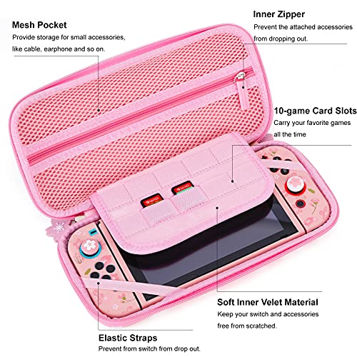 Tscope Cute Carrying Case For Nintendo Switch / Oled, Pink Sakura Protective Portable Hard Shell Travel Carry Shoulder Bag & Accessories For Ns Consolo, For Girls, Kids (Switch Pink) #TOP1