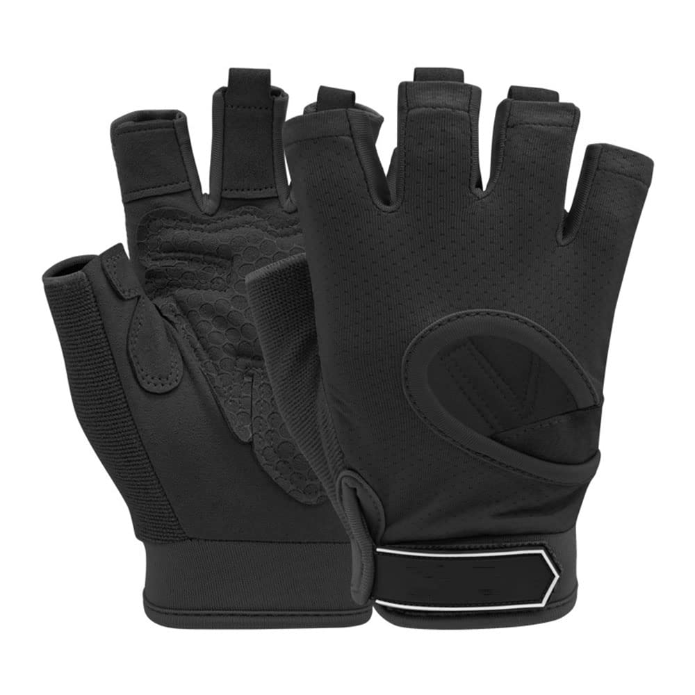 par de Guantes de Entrenamiento sin Dedos para Hombres y Mujeres, Guantes de Levantamiento de Pesas, Soporte para Entrenamiento en Gimnasio, protección Completa de la Palma, Negro, S