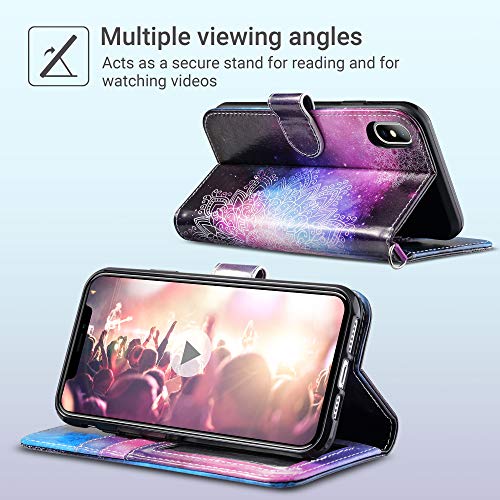 ULAK iPhone Xs Max Wallet Case, Premium PU Leather Case with Kickstand Card Holder ID Slot and Wristlet Shockproof Protective Cover for Apple iPhone Xs Max, Mandala Floral - Thumbnail 6
