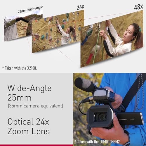 Image of Panasonic X2100 4K Camcorder for Directors, Wide Angle Telephoto Lens with 24X Zoom, Hybrid O.I.S.,Lightweight Heat Dispersing Design, Detachable Handle - HC-X2100