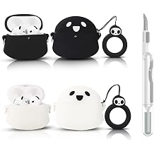 2Pack+Cleaner Pen XMBYGY Case for Apple AirPods 4th Generation Earbuds with Cleaning Pen Kit, Silicone Cute Charging Case Shockproof Protective Cover and Carabiner for AirPods 4 GTBK+WT