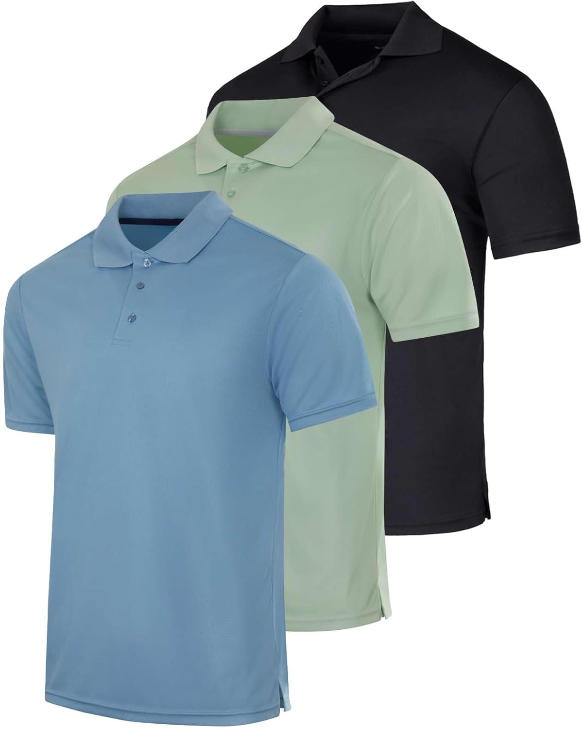 Real Essentials 3 Pack: Men's Short Sleeve Golf Polo Casual Workout Sports Cool Moisture Wicking Collared Shirt (Big & Tall)