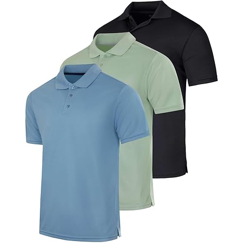 Real Essentials 3 Pack: Men's Short Sleeve Golf Polo Casual Workout Sports Moisture Wicking Collared Shirt (Big & Tall)