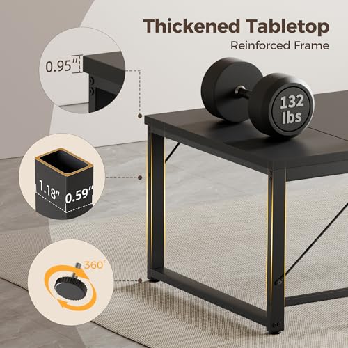 Image of Mericonia 63 Inch Computer Desk, 1 inch Thick Large Office Table, Black