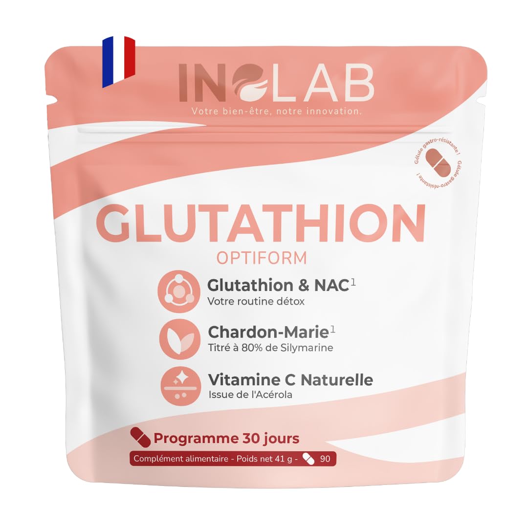 INOLAB Glutathion NAC Chardon Marie Acérola I Detox Immunité | N-acetyl-cysteine Glutathione à fermentation Naturelle I Gélule GASTRO RESISTANTE Assimilation optimisée I Détox Antioxydant
