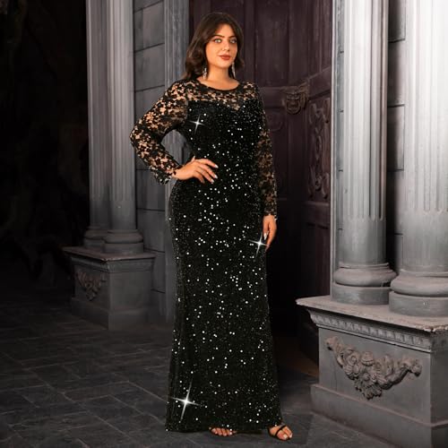 Image of Velvet Sequin Formal Evening Party Dress Sweatheart Bodycon Long Sleeve Maxi Gown