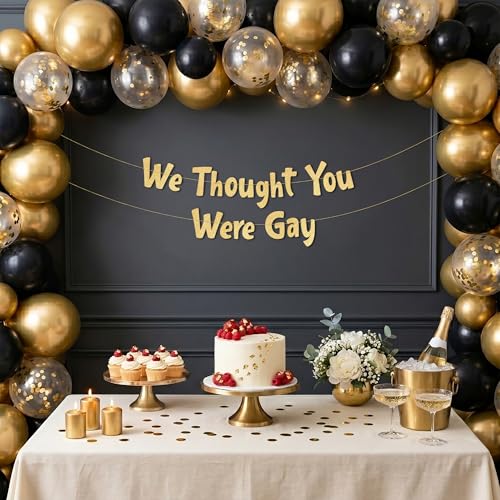 Image of Pre-Strung Funny Bachelor and Bachelorette Party Gold Glitter Banner - Funny Bachelorette Party Decorations for Her - Party Supplies, Favors and Gifts