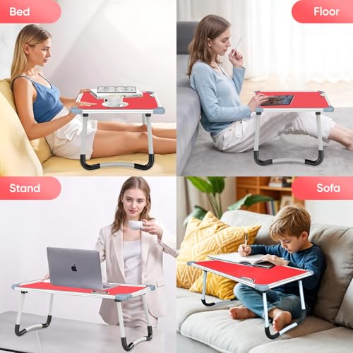 Image of YAJNAS Multipurpose Whiteboard & Laptop Table | Portable Study & Lap Desk for Bed with Laptop Support | Foldable Lap Bed Table, Ideal for Home & Office Presentation - (15 x 26, Red)