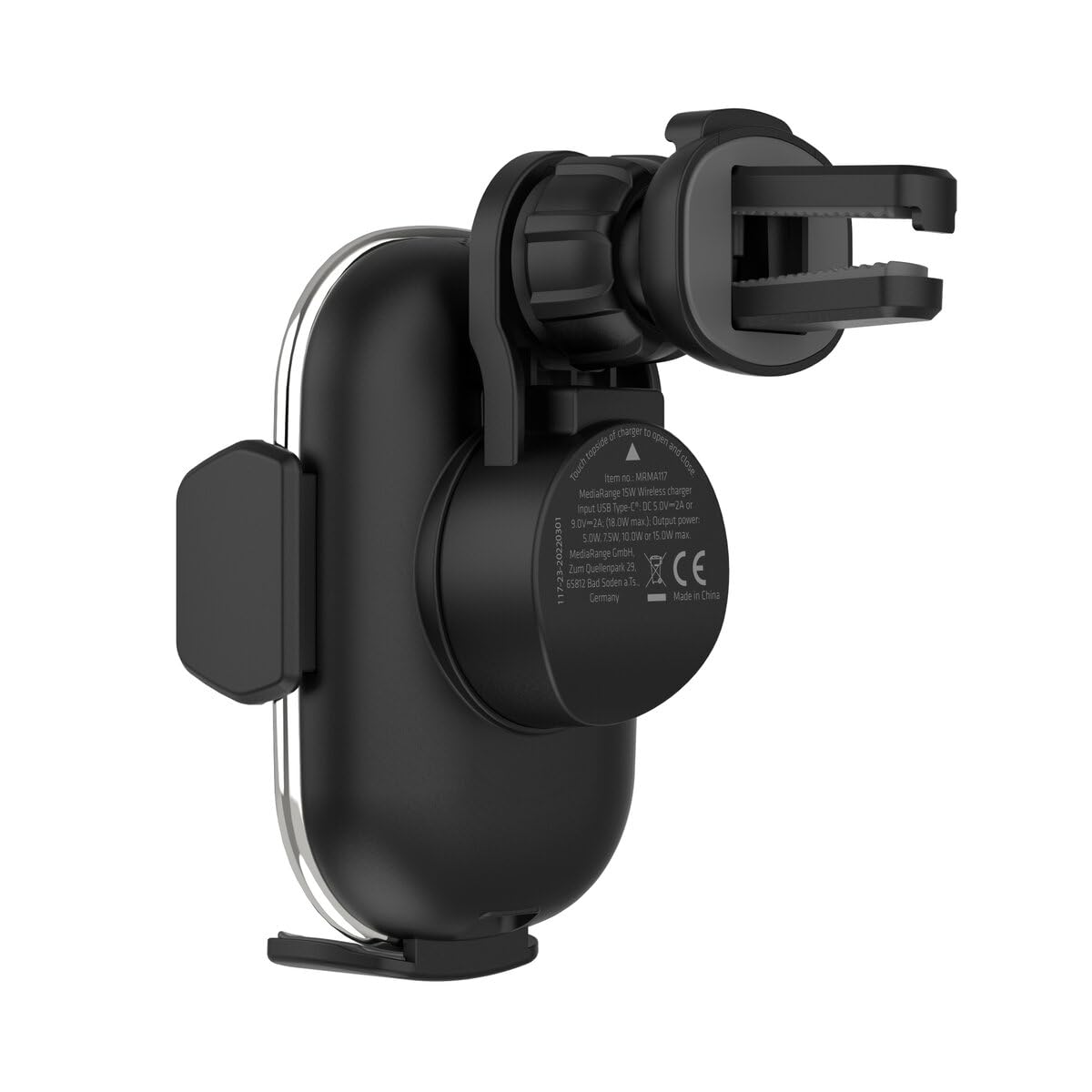MediaRange Indukcyjna stacja do szybkiego ładowania – samochodowy uchwyt na telefon komórkowy z funkcją ładowania do bezprzewodowego ładowania, szybkie ładowanie 15 W Qi, USB Fast Wireless Charger,