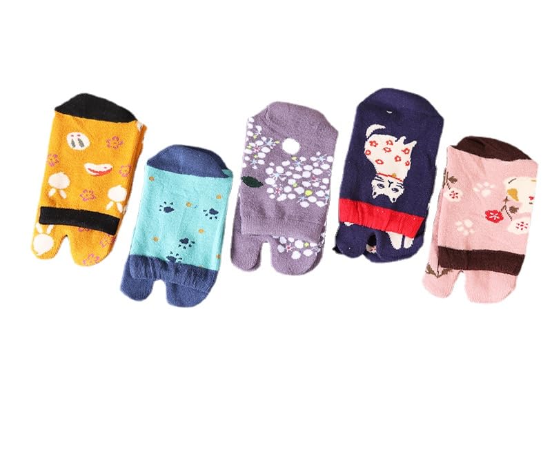 Gyaru Kawaii Cat Patterns Tabi Socks Downtown Girl Harajuku Aesthetic Flip Flop Sock Y2K Cottagecore V-Toe Sandal Sock - Main Image