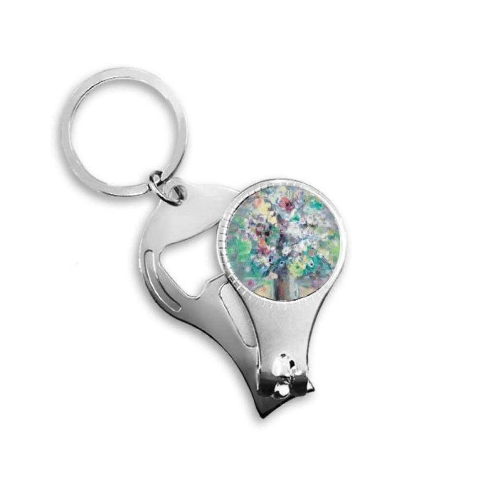 Anneau porte-clés décapsuleur et coupe-ongles motif peinture