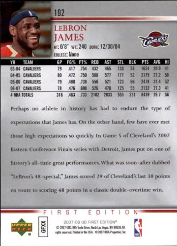 Amazon.com: 2007 Upper Deck First Edition Basketball Card (2007-08) #192 LeBron  James : Everything Else