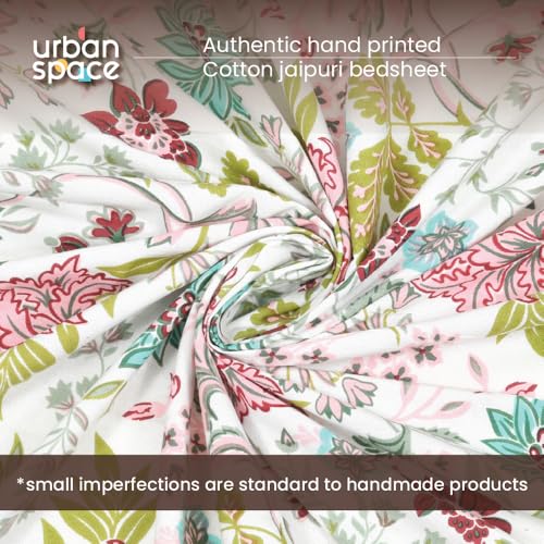 Image of Urban Space 100% Cotton Jaipuri Handblock Printed Double Bedsheet with 2 Pillow Covers, 200 TC Cotton Bedsheet (Size 90 x 100 inches, Anokhi)