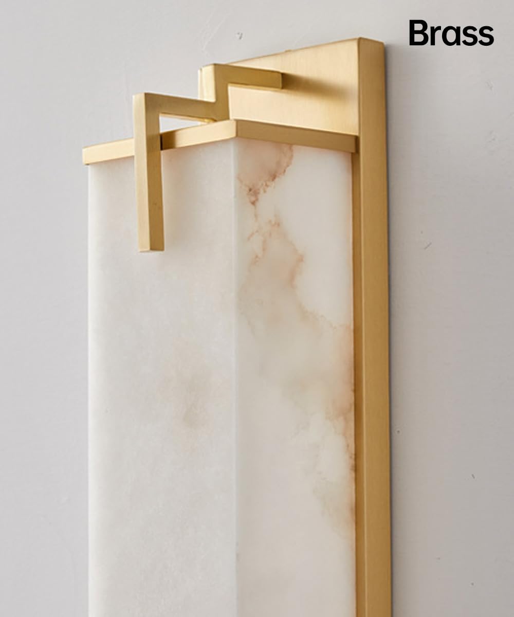 Modern Marble Wall Sconce Natural Alabaster Sconce Bedroom White Stone Wall Mount Lamp Brass Wall Sconce Lighting for Bathroom Living Room Dining Room Kitchen Hallway
