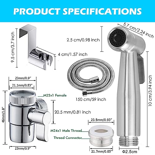 Home Handheld Bidet Baby Toilet Set with Faucet Spray, Hose and Fitting, Perfect for Washing Hair or Wash Basin (Silver)
