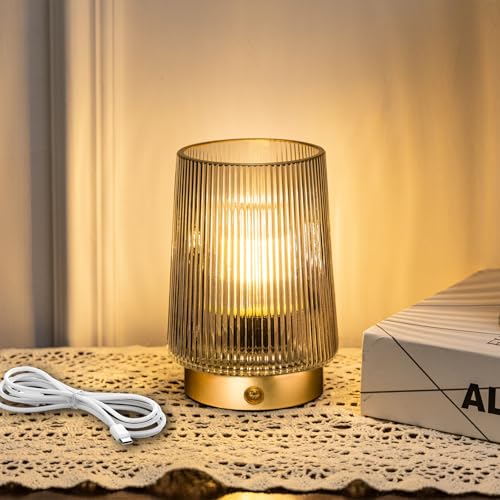 MJ Cordless Lamps Rechargeable Battery Operated Lamp Glass Table Lamp