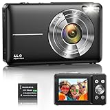 Digital Camera 1080P 44MP Vlogging Camera for Kids Teens, FHD Compact Portable Photo Camera with 2.4" Screen 16X Zoom, Anti-shake Mini Camera for Beginners Students Boys Girls-Black (No SD Card)