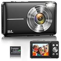 Digital Camera 1080P 44MP Vlogging Camera for Kids Teens, FHD Compact Portable Photo Camera with 2.4 Screen 16X Zoom, Anti-shake Mini Camera for Beginners Students Boys Girls-Black (No SD Card)