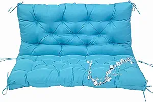 Waterproof Thicken 5"outdoor swing cushions 2-3 Seater Washable Swing Replacement Cushions High elastic PP cotton filling,for garden patio loveseat Pad,non-slip-with fixed rope,40"x40"/Lake Blue - GHKWXUE