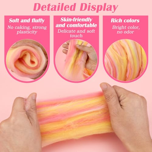 Image of Wool Roving 7.02oz Colored Natural Needle Felting Wool Bulk for Spinning, Arm Knitting Blanket, Wet Felting, Handcrafts, Yarn Roving for DIY Craft Materials(Pink Beige Ombre)