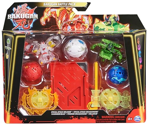 BAKUGAN 3.0 - Battle Pack - Hammerhead, Titanium Dragonoid, Nillious, Bruiser Special Attack et 1 Dragonoid, 2 Anneaux, 1 Carte Lanceur Et 12 Cartes - Collection - Jouet Enfant 6 Ans Et +