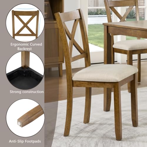 Image of Harper & Bright Designs 5-Piece Oak Dining Set - Square Table + 4 Upholstered X-Back Chairs,Solid Rubberwood Frame,Space-Saving, Holds 330 Lbs Each
