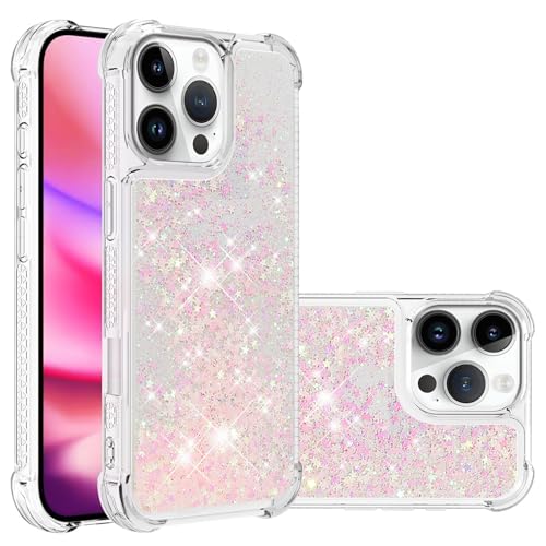 Coque transparente iPhone 16 Pro Max anti-rayure à paillettes liquides rose