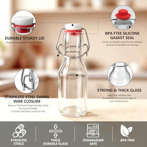 Image of Ruckae 24 Pack 4oz Swing Top Glass Bottles with Lids Kombucha Coquito Flip Top Glass Bottle for Syrup Vanilla Extract Brew Beer Kefir Air Tight Bottles for Gift (4 oz 24 pack)