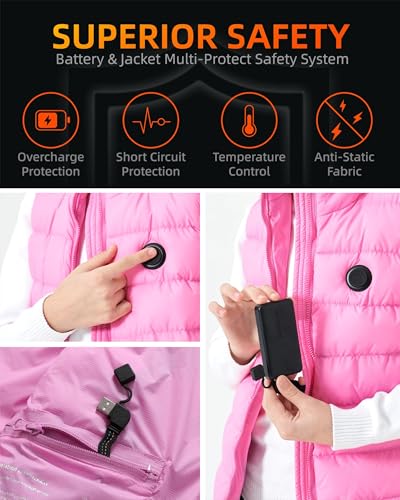 HEWINZE Girls' Puffer Heated Vest, Electric Heating Vest for Girls with 5V Battery Pack3